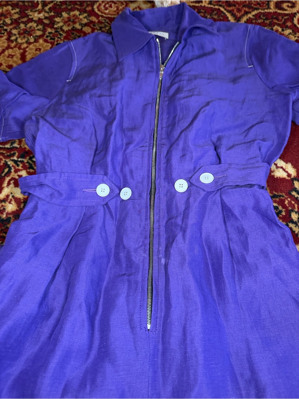 SANDRO Purple Short-Sleeve Zip Front Shift Dress